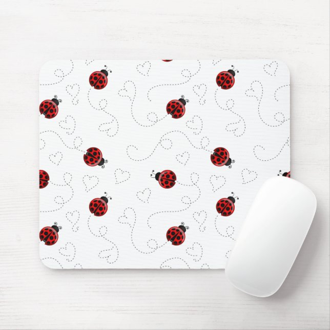 Red Ladybug Beetle Insect Lover Black Hearts Mouse Pad (With Mouse)
