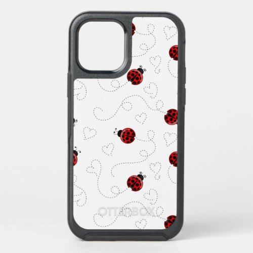 Red Ladybug Beetle Insect Lover Black Hearts OtterBox Symmetry iPhone 12 Case