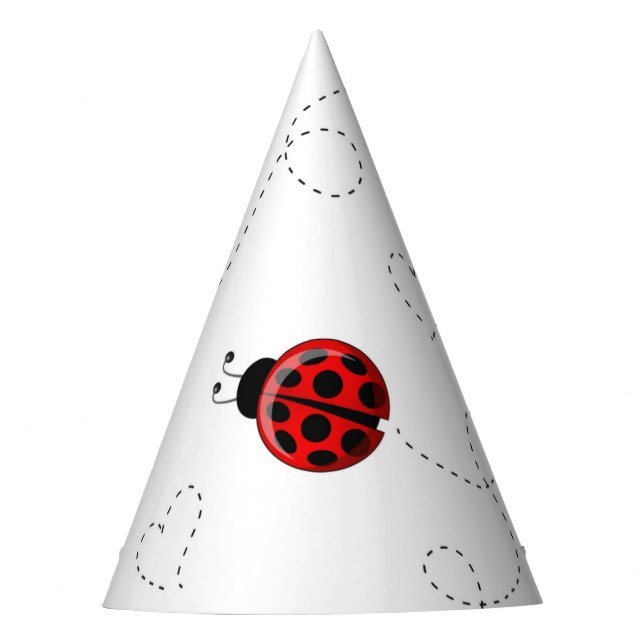 Red Ladybug Beetle Insect Lover Black Hearts Party Hat (Front)