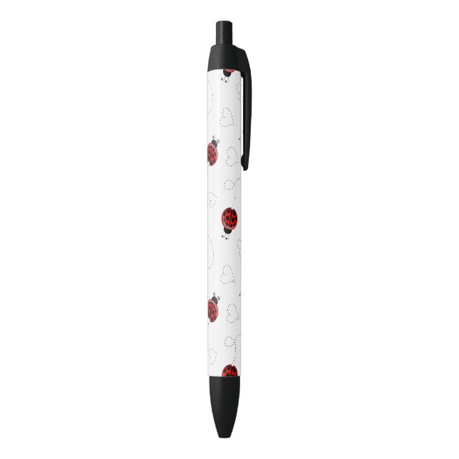Red Ladybug Beetle Insect Lover Black Hearts Pen (Bottom (Vertical))