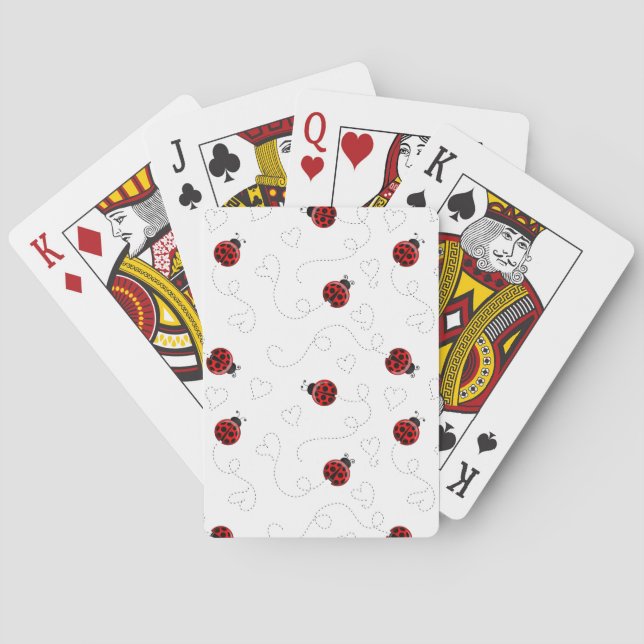 Red Ladybug Beetle Insect Lover Black Hearts Poker Cards (Back)