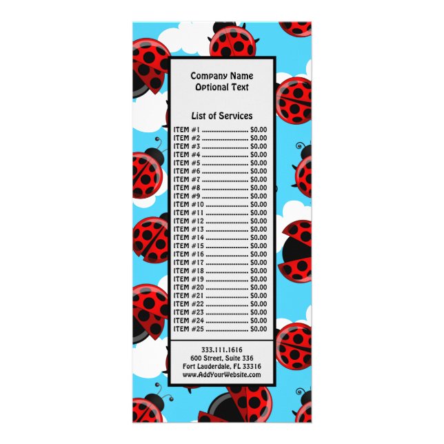 Red Ladybug Beetle Insect Lover Black Hearts Rack Card (Front)