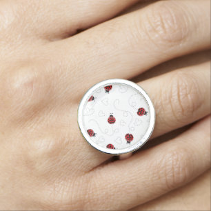 Red Ladybug Beetle Insect Lover Black Hearts Ring