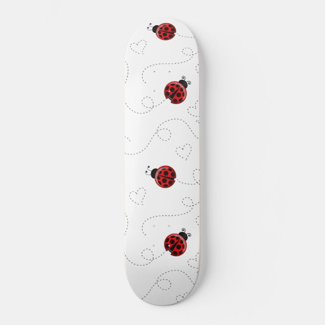 Red Ladybug Beetle Insect Lover Black Hearts Skateboard (Front)