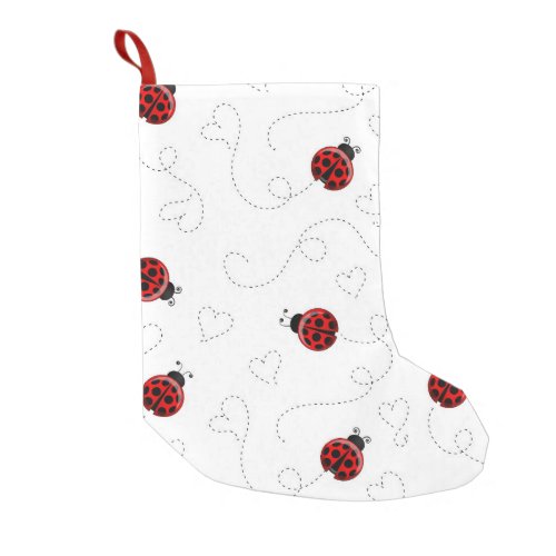 Red Ladybug Beetle Insect Lover Black Hearts Small Christmas Stocking
