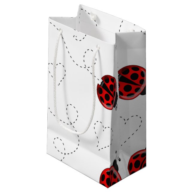 Red Ladybug Beetle Insect Lover Black Hearts Small Gift Bag (Front Angled)