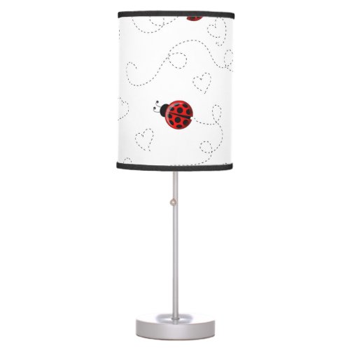 Red Ladybug Beetle Insect Lover Black Hearts Table Lamp