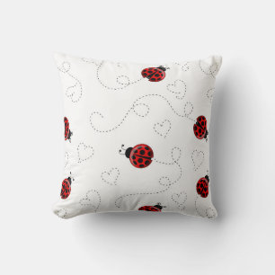 Red Ladybug Beetle Insect Lover Black Hearts Throw Pillow