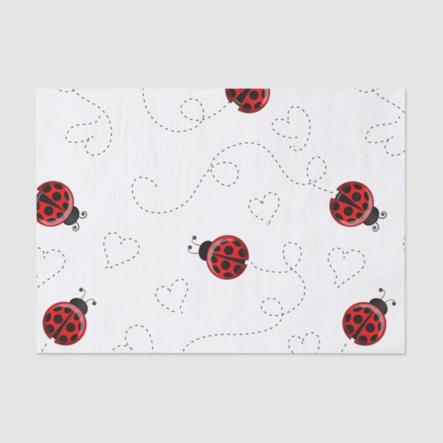 Red Ladybug Beetle Insect Lover Black Hearts Tissue Paper (Front)