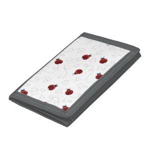 Red Ladybug Beetle Insect Lover Black Hearts Tri-fold Wallet