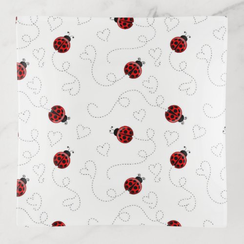 Red Ladybug Beetle Insect Lover Black Hearts Trinket Tray