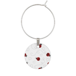 Red Ladybug Beetle Insect Lover Black Hearts Wine Charm