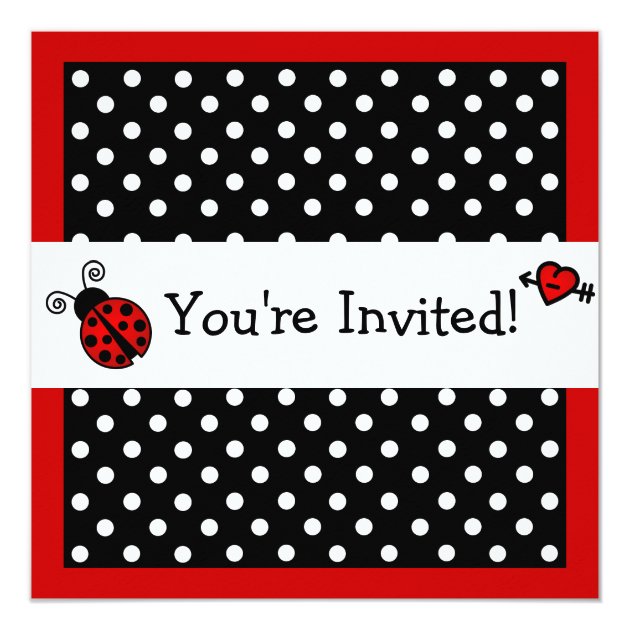 Red Ladybug Birthday - Black And White Polka Dots Invitation
