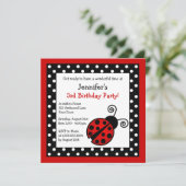 Red Ladybug Birthday - Black and White Polka Dots Invitation (Standing Front)
