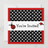 Red Ladybug Birthday - Black and White Polka Dots Invitation (Back)