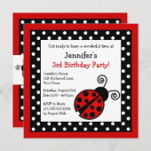 Red Ladybug Birthday - Black and White Polka Dots Invitation (Front/Back)
