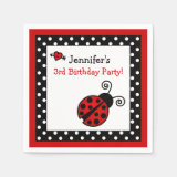 Red Ladybug Birthday - Black and White Polka Dots Paper Napkins