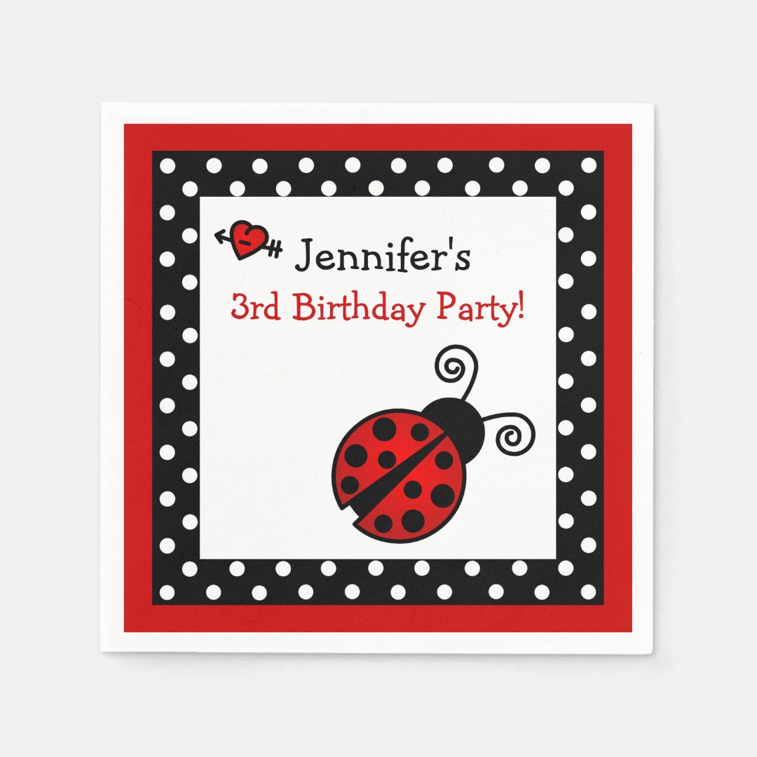 Red Ladybug Birthday - Black and White Polka Dots Paper Napkins | Zazzle