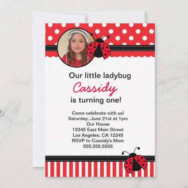 Red Ladybug Birthday Invitation (Front)