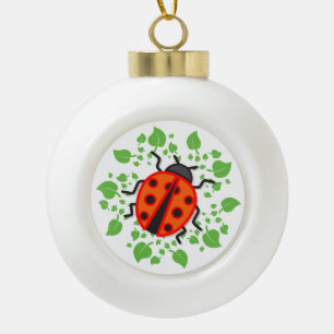 Red ladybug ceramic ball christmas ornament