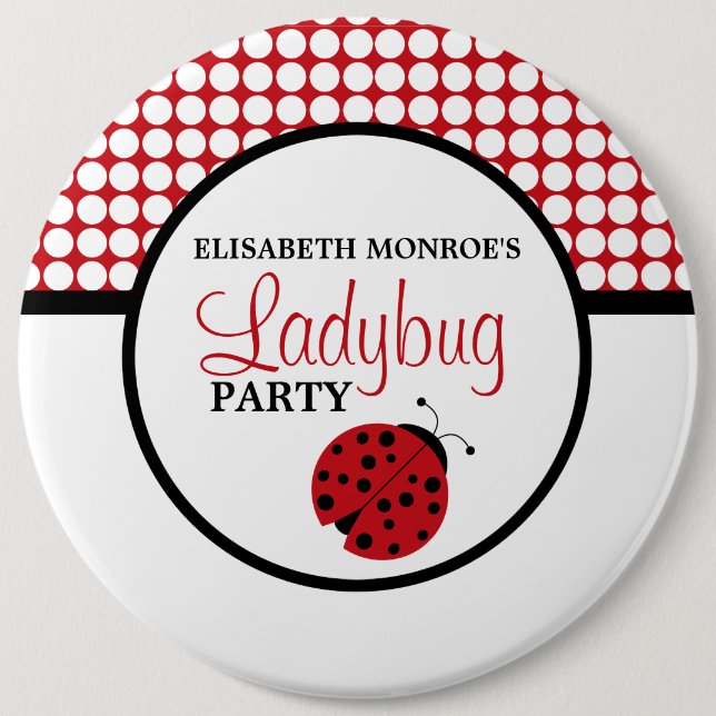 Red Ladybug Children's Birthday Party Button (Front)