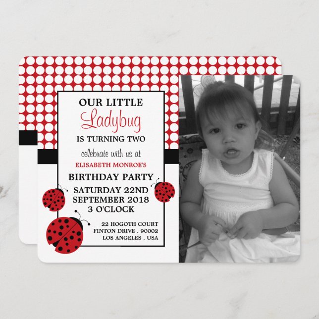 Red Ladybug Children's Birthday Party Invitation (Front/Back)