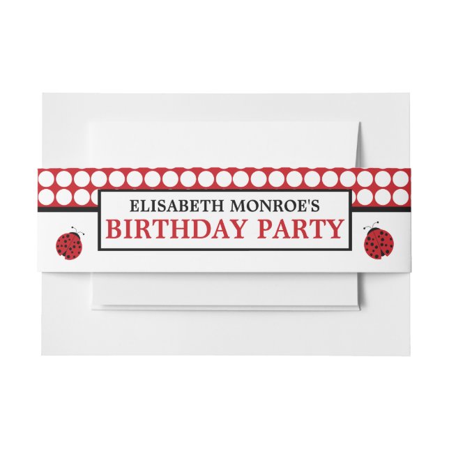 Red Ladybug Children's Birthday Party Invitation Belly Band (Front Example)