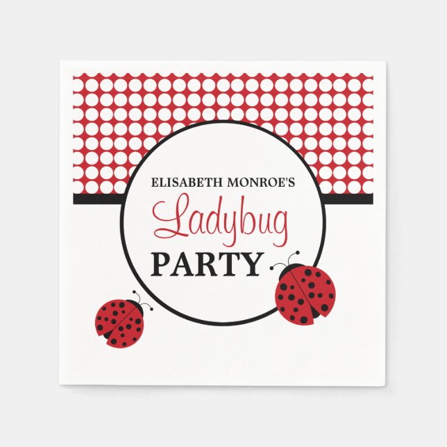 Red Ladybug Children's Birthday Party Paper Napkins (Front)