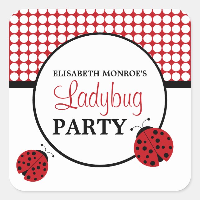 Red Ladybug Children's Birthday Party Square Sticker (Front)