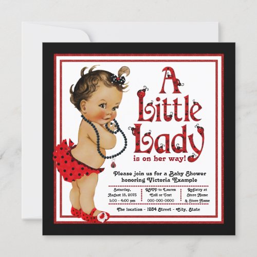 Red Ladybug Ethnic Girl Ladybug Baby Shower Invitation