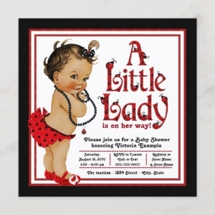 Red Ladybug Ethnic Girl Ladybug Baby Shower Invitation