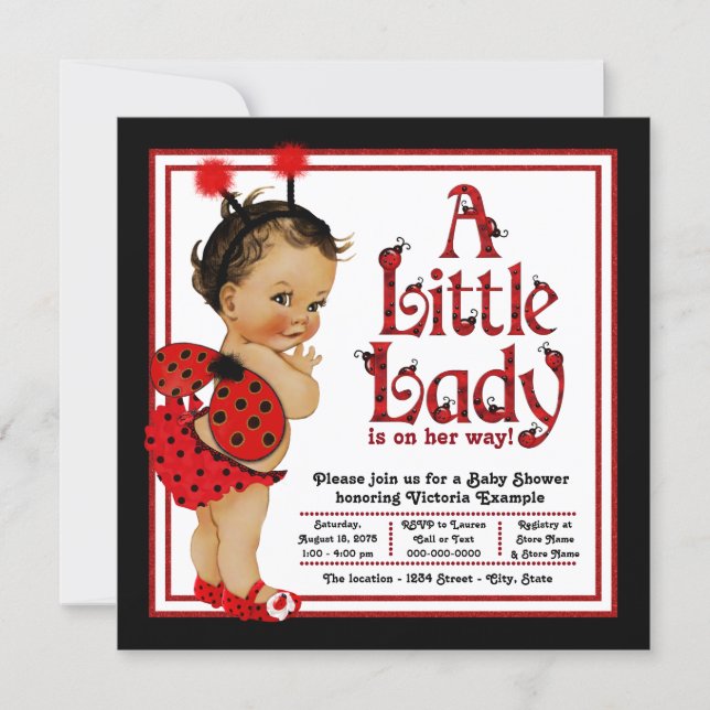 Red Ladybug Ethnic Girl Ladybug Baby Shower Invitation (Front)