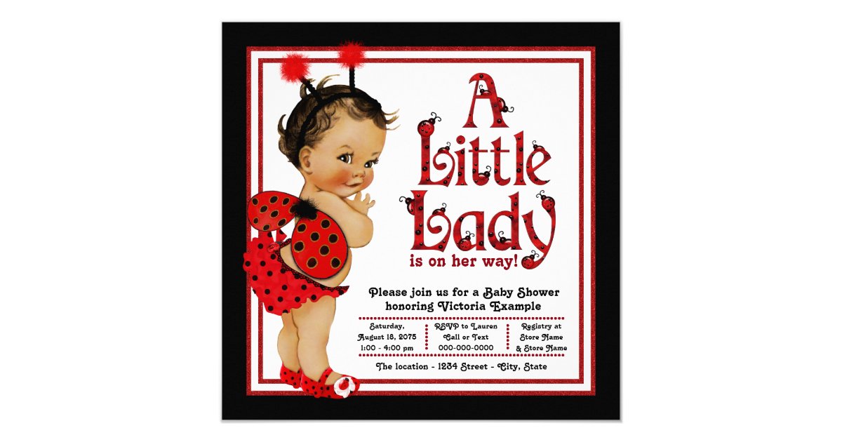 Red Ladybug Ethnic Girl Ladybug Baby Shower Invitation Zazzle Com
