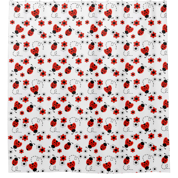 Red Ladybug Fl Kids Bathroom Shower Curtain Zazzle Com Red Ladybug Fl Kids Bathroom Shower, Ladybug Shower Curtain