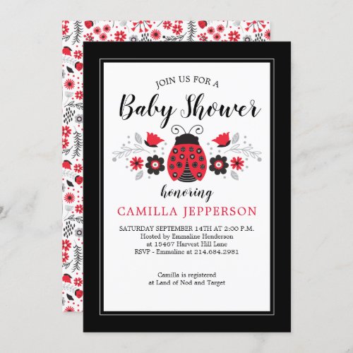 Red Ladybug Girl Baby Shower Invitation