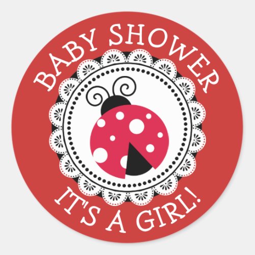 Red Ladybug Girl Baby Shower Stickers