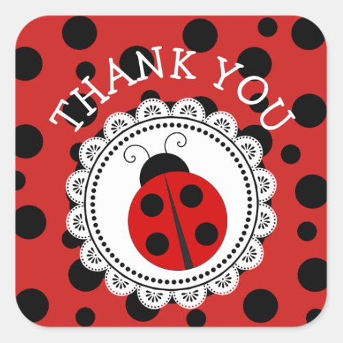Red Ladybug Girl Baby Shower Thank You Stickers