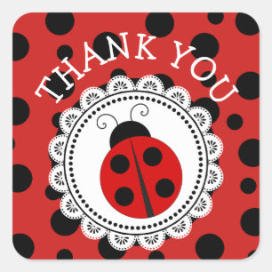 Red Ladybug Girl Baby Shower Thank You Stickers