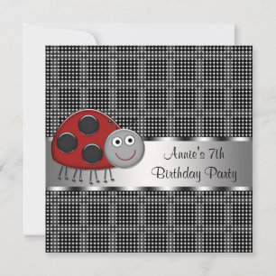 Red Ladybug Girls 7th Birthday Party Invitation