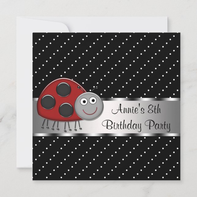 Red Ladybug Girls 8th Birthday Party Invitation (Front)