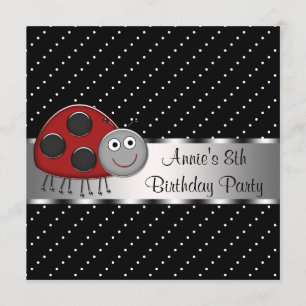 Red Ladybug Girls 8th Birthday Party Invitation