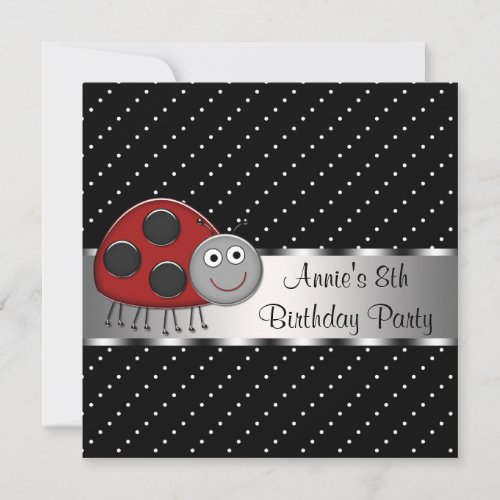 Red Ladybug Girls 8th Birthday Party Invitation