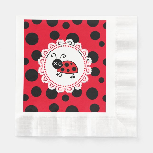 Red Ladybug Girl's Baby Shower Napkins (Front)