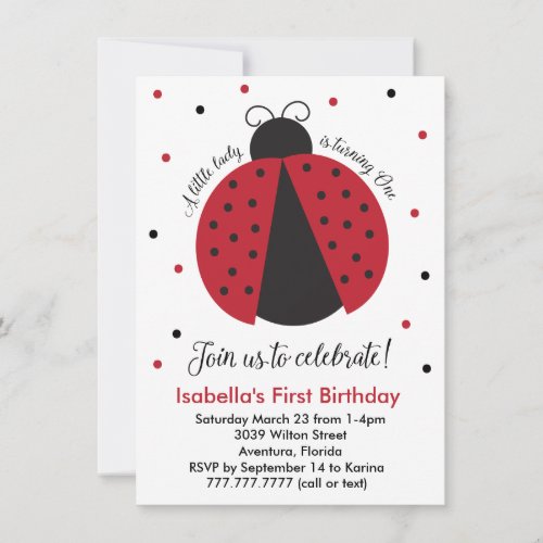Red Ladybug Girls First Birthday Invitation