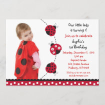 Red Ladybug Girls Photo Birthday Invitations