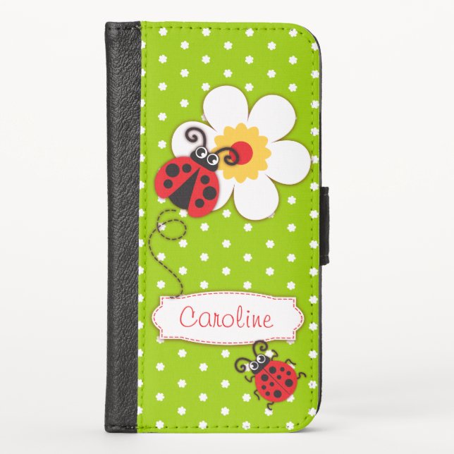 Red ladybug green polka flower girls flap case (Front)