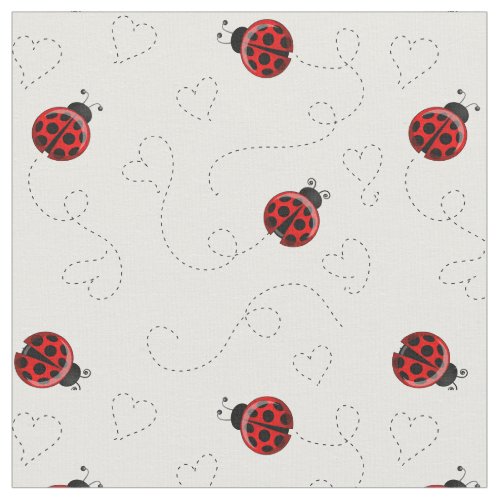 Red Ladybug Heart Trail Pattern Fabric