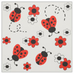 Red Ladybug Lady Bug Floral White Flowers Fabric