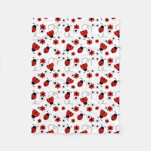 Red Ladybug Lady Bug Floral White Flowers Fleece Blanket