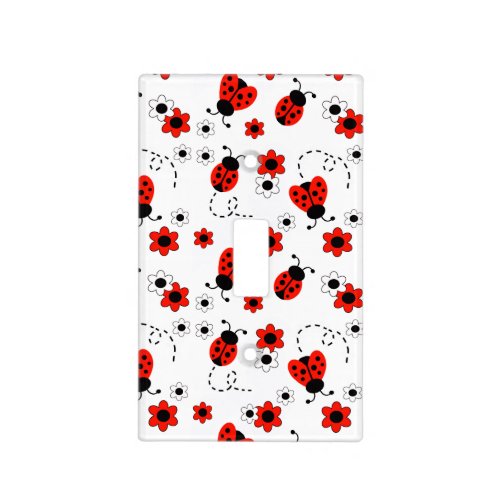 Red Ladybug Lady Bug Floral White Flowers Light Switch Cover